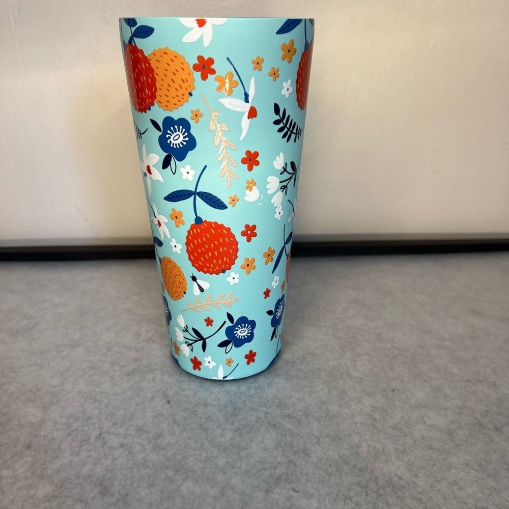 Floral Pattern Light Blue Insulated Travel Tumbler